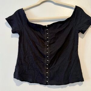 Express black short sleeve hook-and-eye top